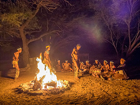 原住民,部落,仪式,跳舞,卡拉哈里沙漠,博茨瓦纳,非洲