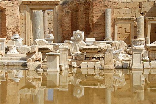 头部,残骸,镜子,水中,新,古罗马广场,莱普蒂斯马格纳,利比亚