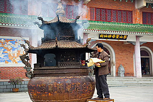 信徒,祭祀,佛教寺庙,汕头,中国