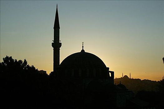 土耳其,伊斯坦布尔,清真寺,日落