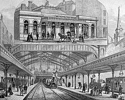 车站,伦敦,英格兰,历史,插画