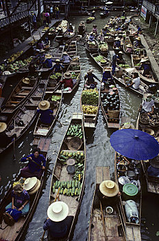 泰国,靠近,曼谷,水上市场,舢板,船,食物,农产品,商品