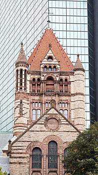 圣三一教堂,正面,玻璃幕墙,波士顿,马萨诸塞,美国,北美