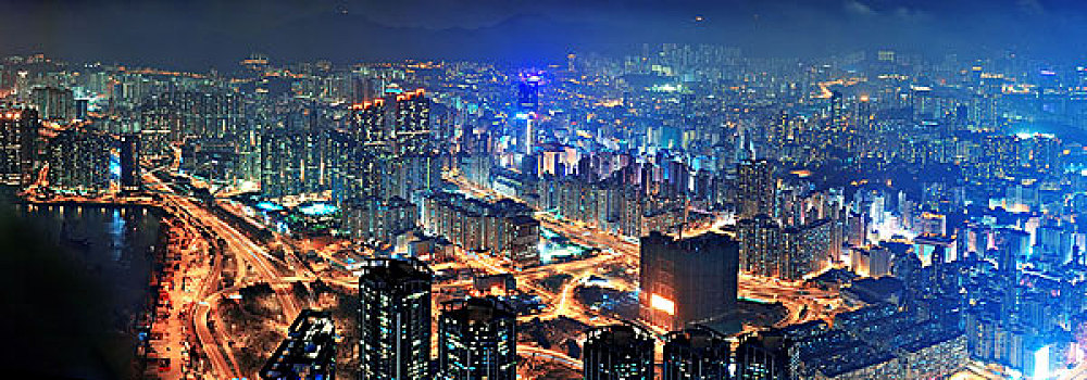 香港,俯视,夜晚