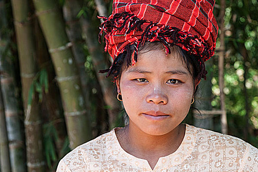 女人,部落,掸邦,特色,头饰,头像,茵莱湖,缅甸,亚洲