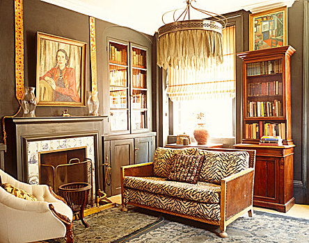 打印,遮盖,老式,沙发,情色,接触,生动,学习,乔治时期风格,房子