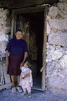 墨西哥,奇瓦瓦,靠近,窑洞,祖母,孩子