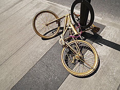 自行车,涂绘,金色,柱子