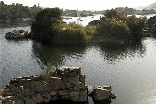 尼罗河,石头,漩涡,河,通道,只有,小,船,阿斯旺,埃及