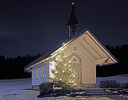 小,小教堂,巴伐利亚,树林,圣诞节,时间,德国,欧洲
