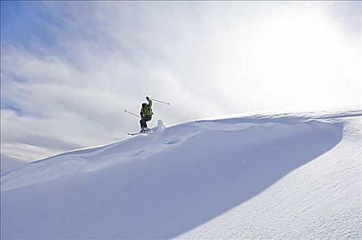 边远地区,滑雪者,跳跃,上方,石台,不列颠哥伦比亚省