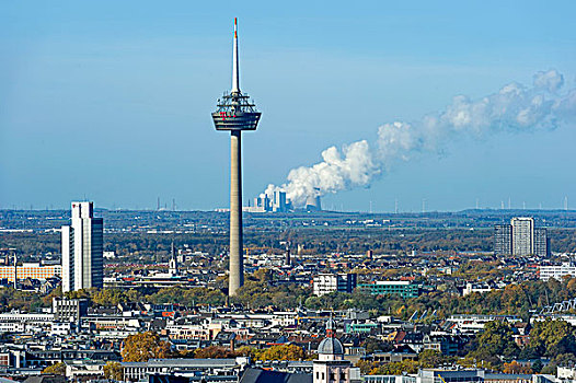 通讯,塔,后面,燃煤,电厂,贝格海姆,科隆,北莱茵威斯特伐利亚,德国,欧洲