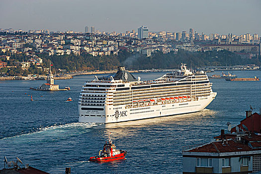 游船,博斯普鲁斯海峡,少女塔,伊斯坦布尔,土耳其
