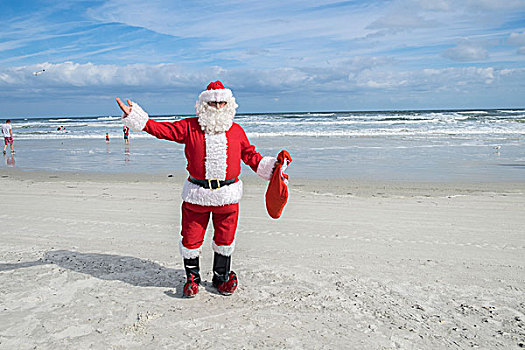 美国,佛罗里达,新士麦那海滩,圣诞老人,海滩