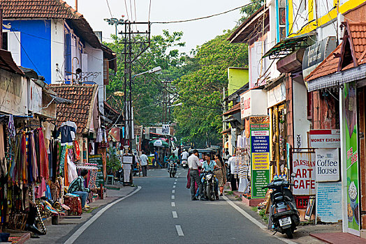 街道,商店,咖啡馆,城镇,高知,喀拉拉,印度,亚洲
