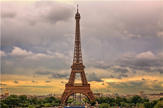 著名,埃菲尔铁塔,美女,阴天,日落,巴黎,法国