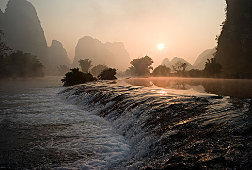 冰冻,水塘,山,区域,玉龙,河,阳朔,中国