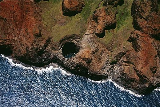 夏威夷,考艾岛,纳帕利海岸,俯视,崎岖,悬崖