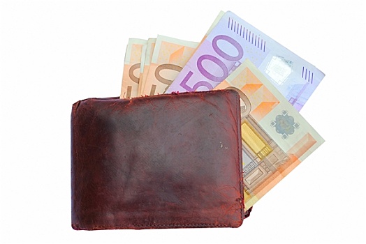 欧元,钞票,褐色,皮夹,隔绝,白色背景,背景