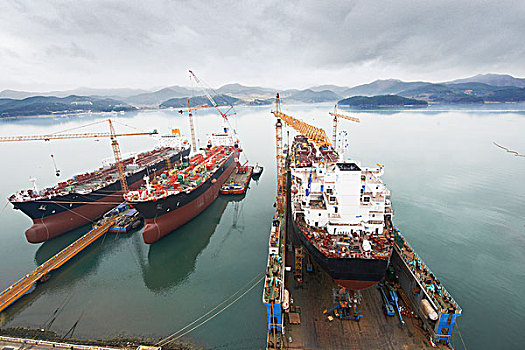 船,港口,俯视图,韩国