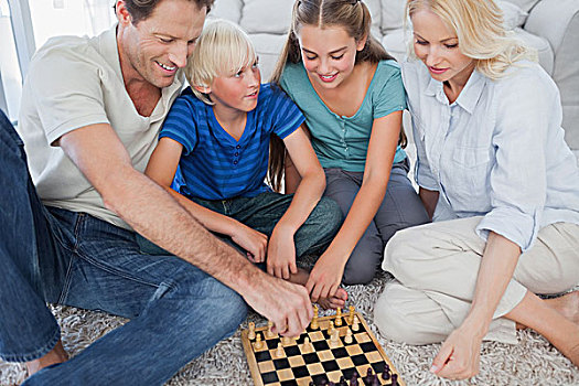 头像,愉悦,家庭,玩,下棋,躺着,地毯