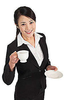 棚拍商务女士喝咖啡