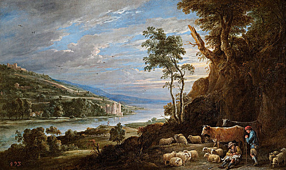 风景,牧羊人,远景,城堡,17世纪,艺术家