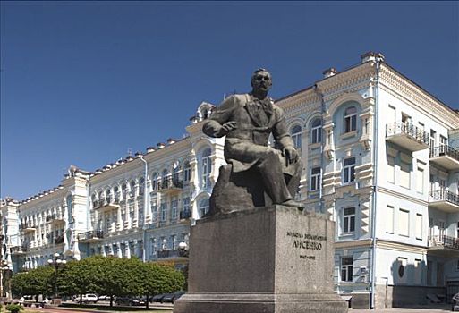 乌克兰,基辅,雕塑,作曲,正面,历史建筑,地点,歌剧,蓝天,2004年