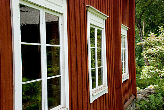 红色,木屋,斯堪的纳维亚