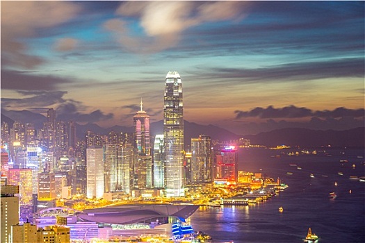 香港,天际线,黄昏