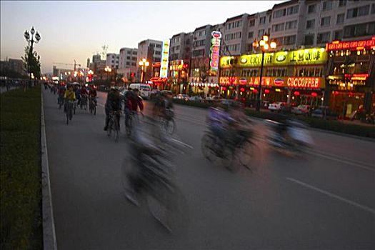 人群,骑,自行车,途中,北京