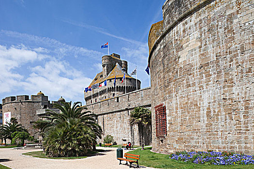 法国,布列塔尼半岛,圣马洛,堡垒,城墙
