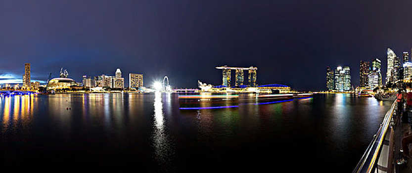全景,新加坡,水岸,夜晚