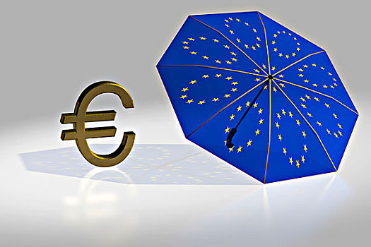 欧元符号,旁侧,伞,欧盟,星,象征,欧元,救助,包装,插画