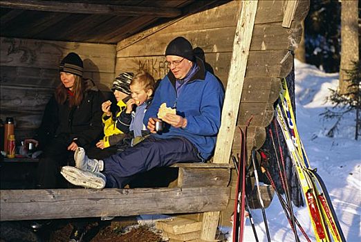 家庭,休息,滑雪,旅游,瑞典