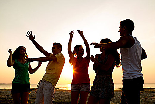 友谊,暑假,休假,聚会,人,概念,群体,微笑,朋友,跳舞,海滩