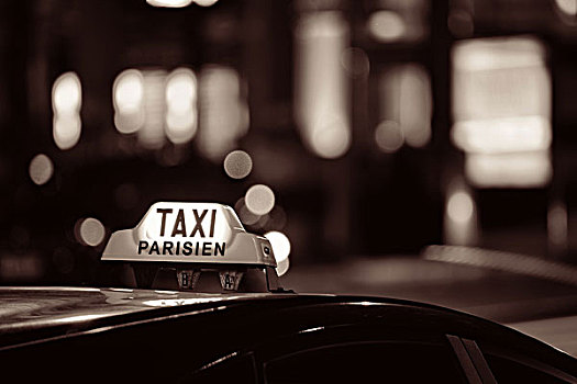 出租车,夜晚,巴黎,街道