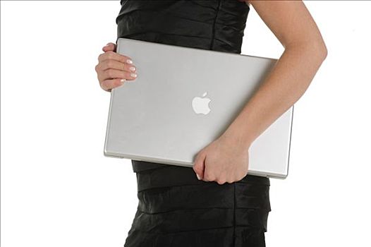 女青年,拿着,苹果,苹果笔记本,笔记本电脑