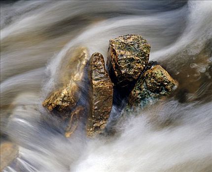 黄金,闪光,石头,水流,河流