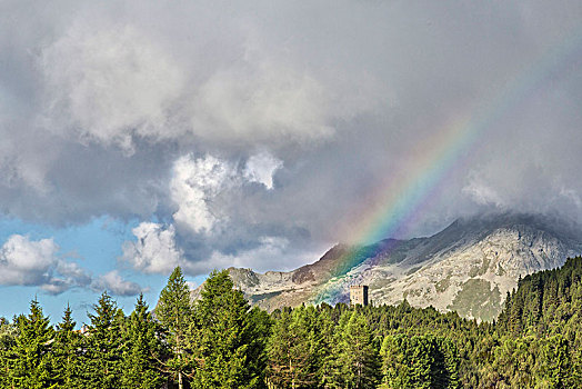 彩虹,塔,观景楼,山谷,恩加丁,瑞士