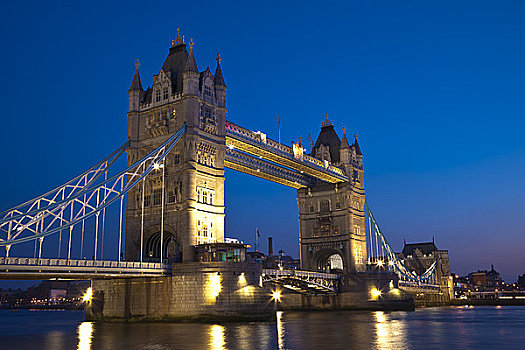 英格兰,伦敦,塔桥,清晰,夜晚,反射,泰晤士河
