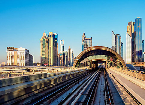 迪拜,地铁,靠近,摩天大楼,阿联酋,亚洲
