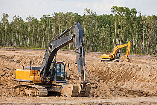 修路,反铲挖土机,艾伯塔省,加拿大