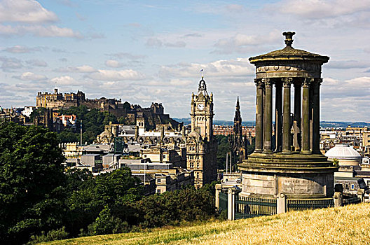 俯拍,纪念建筑,山,爱丁堡,苏格兰