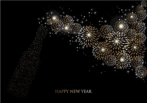 新年快乐,香槟,烟花,贺卡