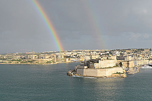 双彩虹,格兰德港,三个,城市,瓦莱塔市,马耳他,欧洲