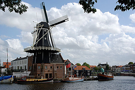 哈勒姆,运河,风车,荷兰