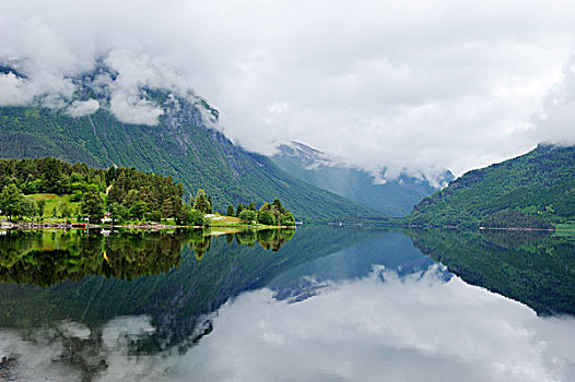 湖,反射,靠近,挪威,斯堪的纳维亚,欧洲