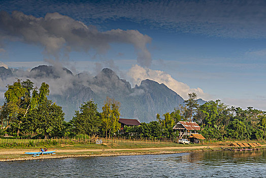 山,风景,歌曲,河,万荣,老挝