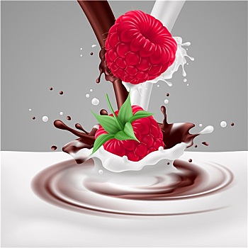 牛奶,巧克力,溅,草莓